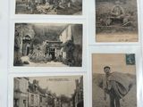 an old photo of a man walking down a street with a horse drawn carriage