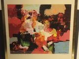 painting on the wall of a room with a picture of a woman sitting on a chair
