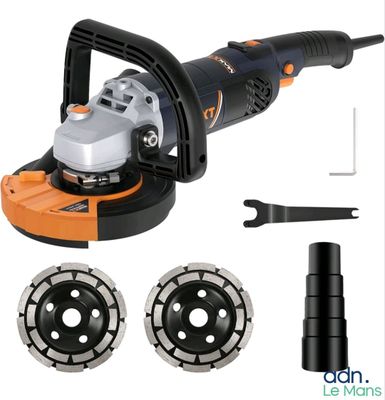une image représentant une meuleuse électrique Black & Decker avec des outils, sur fond blanc