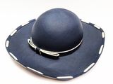 un chapeau bleu à pois blancs