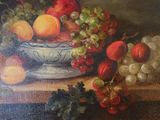 a painting of a bowl of fruit on a table
