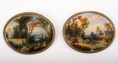 paire de peintures à l'huile anglaises du XIXe siècle représentant un paysage champêtre