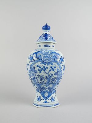blue and white ginger jar with lid