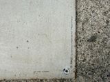 a white tile on the ground with a black and white cat on it