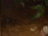 a painting of a vase of flowers on a table