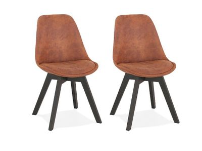 Lot de 2 chaises repas SARAH en tissu marron et pieds noirs …