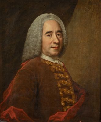 un tableau représentant un homme vêtu d'un manteau rouge et aux cheveux blancs