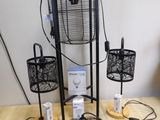 an image of a table with a fan and other items