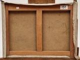 an old wooden easel with a piece of paper on top of it