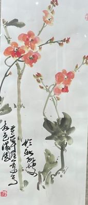 a picture of a painting of flowers on the wall