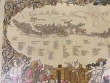 an old map of santa ' s sleigh on display