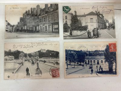 quelques vieilles cartes postales représentant des bâtiments anciens et des passants dans la rue