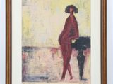 an image of a painting of a woman in a red dress