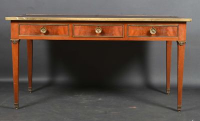 a small desk with two drawers and a marble top
