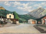 tableau représentant un cheval et une calèche sur une route de campagne