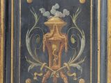 painting of an elephant and a vase with flowers on a black background
