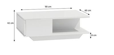 Les dimensions d'une étagère blanche sont indiquées avec la hauteur de celle-ci