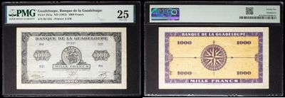 three different types of currency are on display in a display case
