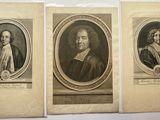 three old black and white portraits of men in oval frames