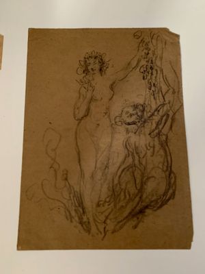 Ecole du XIXe siècle, Nymphe et satyre, étude à la pierre no…