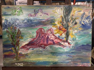 un tableau représentant une femme allongée par terre dans l'eau