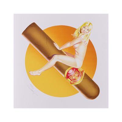 un tableau représentant une femme assise sur un cigare
