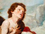 an image of a painting of an angel holding a sheep