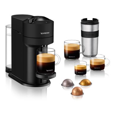 une cafetière noire avec quatre tasses de café à côté