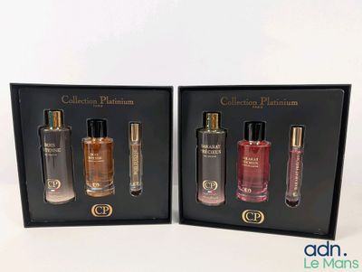 La collection de parfums Guccini, présentée dans un coffret noir sur fond blanc