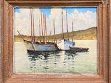 un tableau représentant deux bateaux flottant sur l'eau