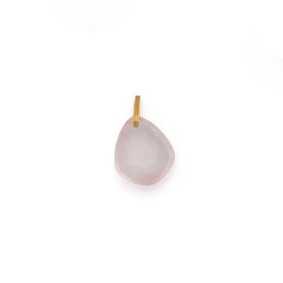 a close up of a pink stone pendant on a white background