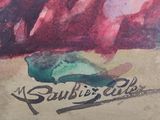 a picture of a painting of a person on a surfboard