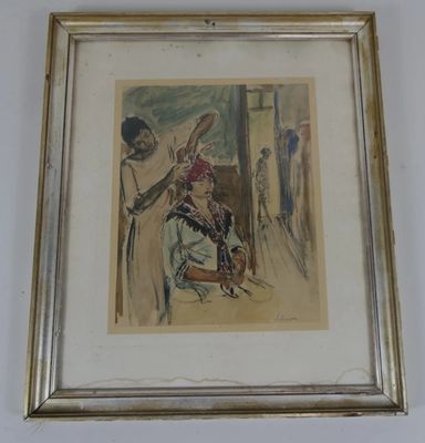 Un tableau représentant une femme coiffée d'un chapeau est accroché au mur