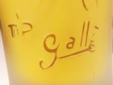 a close up of a glass of beer with writing on it
