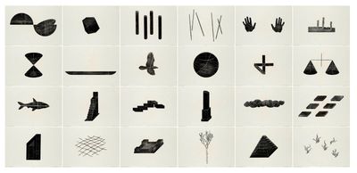 an image of a series of black and white images of various objects