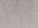 un vieux dessin représentant un homme à cheval avec un autre homme à cheval