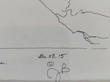 drawing of a mountain with clouds and trees on a white sheet of paper