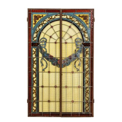 Paire de Vitraux Polychromes Début 20e Siècle