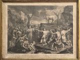 tableau représentant un groupe de personnes rassemblées autour d'un homme à cheval