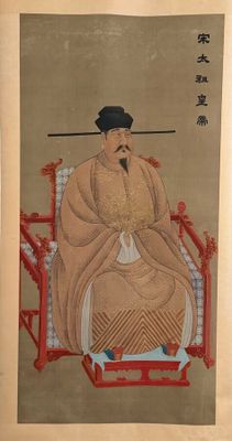 painting of a man sitting in a chair with a hat on his head