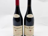 deux bouteilles de vin rouge posées l'une à côté de l'autre sur une surface blanche