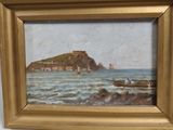 a picture of a painting of a boat in the water