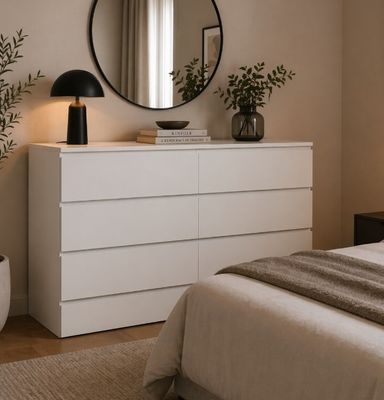 Commode de chambre 8 tiroirs -CLEO - couleur Blanc - Dimensi…