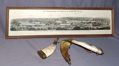 a picture of two horns and a picture of a city