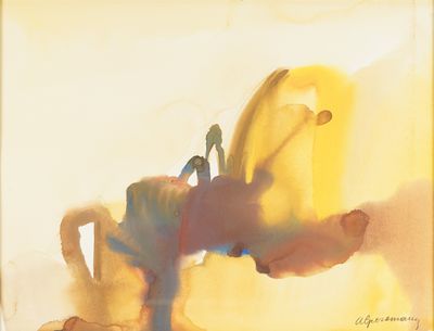 un tableau représentant un homme faisant le poirier sur un cheval