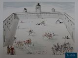 un dessin représentant un groupe de personnes jouant au polo