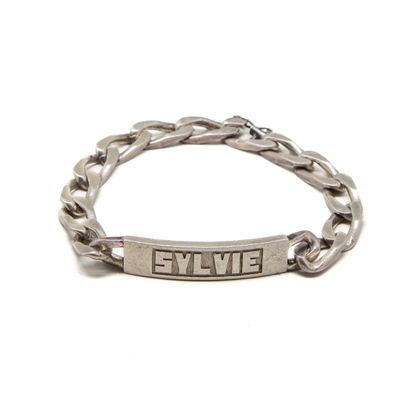 Bracelet gourmette en argent 800/1000 retenant une plaque gr…