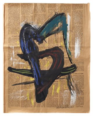 an image of a painting on a piece of newspaper with a bird on it