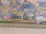 a painting of a man riding a horse on the beach