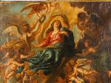 an image of a painting of the virgin surrounded by angels